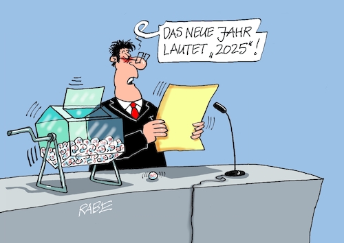 Cartoon: Los gelöst (medium) by RABE tagged silvester,silvesterfeier,neujahr,rabe,ralf,böhme,cartoon,karikatur,pressezeichnung,farbcartoon,tagescartoon,musical,theater,jahresrückblick,los,lostrommel,tombola,ziehung,silvester,silvesterfeier,neujahr,rabe,ralf,böhme,cartoon,karikatur,pressezeichnung,farbcartoon,tagescartoon,musical,theater,jahresrückblick,los,lostrommel,tombola,ziehung