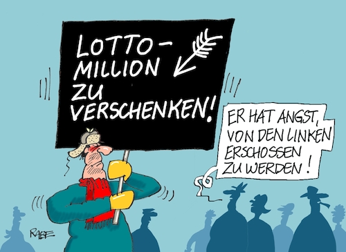 Cartoon: Lottomillion (medium) by RABE tagged linke,kassel,strategiekonferenz,parteiprogramm,rote,rabe,ralf,böhme,cartoon,karikatiur,pressezeichnung,farbcartoon,tagescartoon,rixinger,erschießung,reiche,lottomillionäre,sandra,lust,linke,kassel,strategiekonferenz,parteiprogramm,rote,rabe,ralf,böhme,cartoon,karikatiur,pressezeichnung,farbcartoon,tagescartoon,rixinger,erschießung,reiche,lottomillionäre,sandra,lust