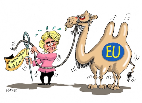 Cartoon: Marshall von der Leyen (medium) by RABE tagged virus,corona,pandemie,coronakrise,rabe,ralf,böhme,cartoon,karikatur,pressezeichnung,farbcartoon,tagescartoon,viren,virenschutz,mundschutz,desinfektion,föderal,föderalismus,ländersache,euro,eu,brüssel,von,der,leeyen,marshall,marshallplan,aufbauhilfe,kamel,nael,nadeloer,faden,virus,corona,pandemie,coronakrise,rabe,ralf,böhme,cartoon,karikatur,pressezeichnung,farbcartoon,tagescartoon,viren,virenschutz,mundschutz,desinfektion,föderal,föderalismus,ländersache,euro,eu,brüssel,von,der,leeyen,marshall,marshallplan,aufbauhilfe,kamel,nael,nadeloer,faden