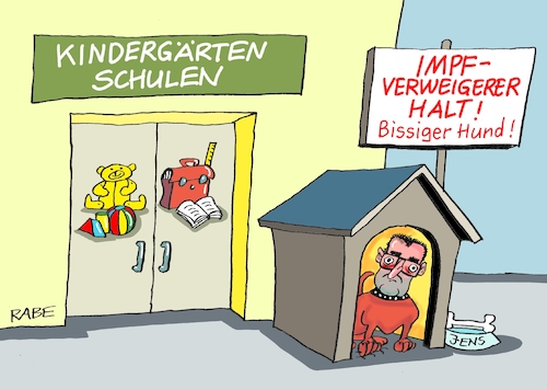 Cartoon: Masernimpfpflicht (medium) by RABE tagged jens,spahn,gesundheitsminister,impfung,masernimpfung,impfpflicht,impfgegner,rabe,ralf,böhme,cartoon,karikatur,pressezeichnung,farbcartoon,tagescartoon,hund,hundehütte,kita,kindergärten,eltern,strafe,einschulung,jens,spahn,gesundheitsminister,impfung,masernimpfung,impfpflicht,impfgegner,rabe,ralf,böhme,cartoon,karikatur,pressezeichnung,farbcartoon,tagescartoon,hund,hundehütte,kita,kindergärten,eltern,strafe,einschulung