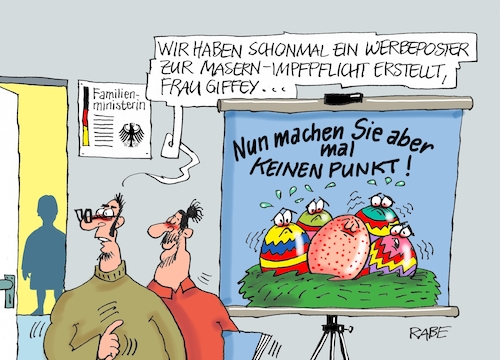 Cartoon: Masernschutz1 (medium) by RABE tagged masern,masernschutzimpfung,impfpflicht,gesundheitsminister,spahn,familienministerin,giffey,rabe,ralf,böhme,cartoon,karikatur,pressezeichnung,farbcartoon,werbekampagne,poster,ostern,osternest,ostereier,punkte,pünktchen,ansteckungsgefahr,spritze,masern,masernschutzimpfung,impfpflicht,gesundheitsminister,spahn,familienministerin,giffey,rabe,ralf,böhme,cartoon,karikatur,pressezeichnung,farbcartoon,werbekampagne,poster,ostern,osternest,ostereier,punkte,pünktchen,ansteckungsgefahr,spritze