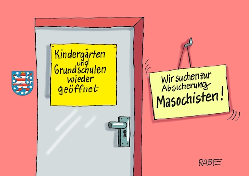 Cartoon: Masochisten (medium) by RABE tagged virus,corona,pandemie,coronakrise,rabe,ralf,böhme,cartoon,karikatur,pressezeichnung,farbcartoon,tagescartoon,viren,virenschutz,mundschutz,desinfektion,föderal,föderalismus,ländersache,lockerungen,sadomaso,masochisten,grundschulen,kitas,kindergärten,regelnbetrieb,lehrer,erzieherinnen,thüringen,bodo,ramelow,virus,corona,pandemie,coronakrise,rabe,ralf,böhme,cartoon,karikatur,pressezeichnung,farbcartoon,tagescartoon,viren,virenschutz,mundschutz,desinfektion,föderal,föderalismus,ländersache,lockerungen,sadomaso,masochisten,grundschulen,kitas,kindergärten,regelnbetrieb,lehrer,erzieherinnen,thüringen,bodo,ramelow