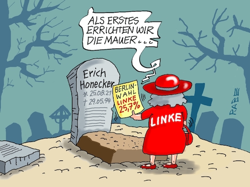 Cartoon: Mauerbau (medium) by RABE tagged merz,kanzler,koalition,union,spd,klingbeil,cartoon,karikatur,pressezeichnung,farbcartoon,tagescartoon,db,bahn,frühling,frühjahr,frühjahrsputz,ice,zug,blumenkasten,blumenkästen,esc,songcontest,wahl,wahldebakel,wahlniederlage,reform,rücktritt,berlin,berlinwahl,senatswahl,linke,wahlsieger,rot,erich,honecker,staatsratsvorsitzender,ddr,mauer,mauerbau,sed,kommunist,friedhof,grab,grabstein,grabgeflüster,merz,kanzler,koalition,union,spd,klingbeil,cartoon,karikatur,pressezeichnung,farbcartoon,tagescartoon,db,bahn,frühling,frühjahr,frühjahrsputz,ice,zug,blumenkasten,blumenkästen,esc,songcontest,wahl,wahldebakel,wahlniederlage,reform,rücktritt,berlin,berlinwahl,senatswahl,linke,wahlsieger,rot,erich,honecker,staatsratsvorsitzender,ddr,mauer,mauerbau,sed,kommunist,friedhof,grab,grabstein,grabgeflüster