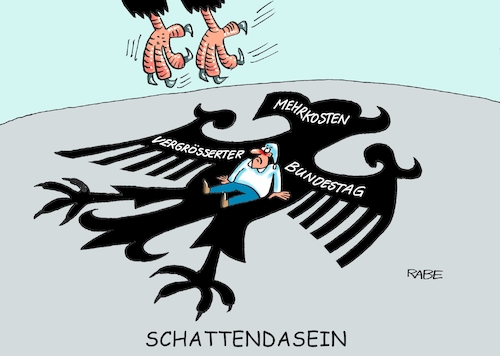 Cartoon: Mehrkosten (medium) by RABE tagged bundestag,bundestagssitzung,bundestagswahl,schlagabtausch,lammert,merkel,gabril,rabe,ralf,böhme,cartoon,karikatur,pressezeichnung,farbcartoon,tagescartoon,loge,überreste,mülltonne,wahlprogramme,michl,mehtkosten,steuerzahler,sitzverteilung,abgeordnete,sitze,plenarsaal,bundesadler,adler,schatten,pensionen,diäten,dienstreisen,stühle,bundestag,bundestagssitzung,bundestagswahl,schlagabtausch,lammert,merkel,gabril,rabe,ralf,böhme,cartoon,karikatur,pressezeichnung,farbcartoon,tagescartoon,loge,überreste,mülltonne,wahlprogramme,michl,mehtkosten,steuerzahler,sitzverteilung,abgeordnete,sitze,plenarsaal,bundesadler,adler,schatten,pensionen,diäten,dienstreisen,stühle