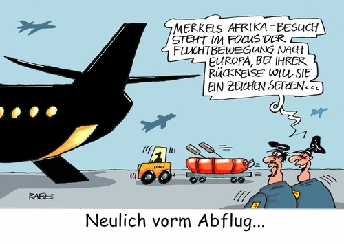 Cartoon: Merkel fliegt nach Afrika (medium) by RABE tagged merkel,kanzlerin,afrika,afrikareise,afrikabesuch,flugzeug,flughafen,schlauchboot,rettungsboot,schlepper,mittelmeer,rabe,ralf,böhme,cartoon,karikatur,pressezeichnung,farbcartoon,tagescartoon,flüchtlinge,flüchtlingskrise,nordafrika,flüchtlingsstrom,fluchtbewegung,merkel,kanzlerin,afrika,afrikareise,afrikabesuch,flugzeug,flughafen,schlauchboot,rettungsboot,schlepper,mittelmeer,rabe,ralf,böhme,cartoon,karikatur,pressezeichnung,farbcartoon,tagescartoon,flüchtlinge,flüchtlingskrise,nordafrika,flüchtlingsstrom,fluchtbewegung