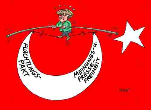 Cartoon: Merkel Türkei (medium) by RABE tagged flüchtlingspakt,menschenrechte,meinungsfreiheit,pressefreiheit,ankara,flagge,halbmond,stern,staatsbesucherdogan,merkel,türkei,böhmermann,satire,schmähgedicht,staatsaffäre,justiz,strafprozess,rabe,ralf,böhme,cartoon,tagescartoon,farbcartoon,ministerpräsident,flüchtlingskrise,flüchtlingspakt,menschenrechte,meinungsfreiheit,pressefreiheit,ankara,flagge,halbmond,stern,staatsbesucherdogan,merkel,türkei,böhmermann,satire,schmähgedicht,staatsaffäre,justiz,strafprozess,rabe,ralf,böhme,cartoon,tagescartoon,farbcartoon,ministerpräsident,flüchtlingskrise