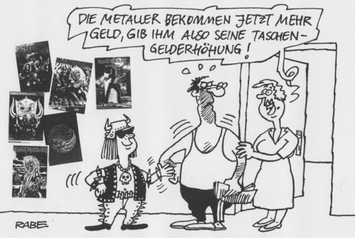 Cartoon: Metalfan (medium) by RABE tagged metall,metallbranche,metaller,tarif,tarifvertrag,tarifabschluss,gewerkschaften,lohnerhöhung,arbeitskampf,geld,euro,rabe,ralf,böhme,cartoon,karikatur,pressezeichnung,taschengeld,taschengelderhöhung,kinderzimmer,vater,mutter,kind,poster,ironmaiden,kiss,metallica,motörhead,metall,metallbranche,metaller,tarif,tarifvertrag,tarifabschluss,gewerkschaften,lohnerhöhung,arbeitskampf,geld,euro,rabe,ralf,böhme,cartoon,karikatur,pressezeichnung,taschengeld,taschengelderhöhung,kinderzimmer,vater,mutter,kind,poster,ironmaiden,kiss,metallica,motörhead