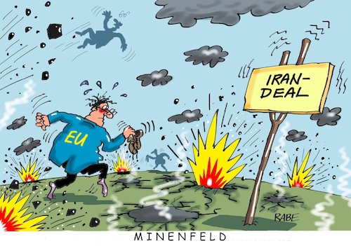 Cartoon: Minenfeld (medium) by RABE tagged donald,trump,usa,us,president,washington,botschaften,länder,hauptstädte,rabe,ralf,böhme,cartoon,karikatur,pressezeichnung,farbcartoon,tagescartoon,iran,irandeal,eu,ausstieg,atomwaffen,sanktionen,minen,minenfeld,frankreich,deutschland,donald,trump,usa,us,president,washington,botschaften,länder,hauptstädte,rabe,ralf,böhme,cartoon,karikatur,pressezeichnung,farbcartoon,tagescartoon,iran,irandeal,eu,ausstieg,atomwaffen,sanktionen,minen,minenfeld,frankreich,deutschland