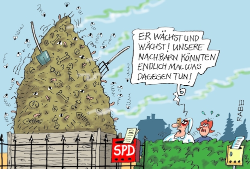 Cartoon: Misthaufen (medium) by RABE tagged nahles,spd,sozialdemokraten,groko,umfragetief,scholz,rabe,ralf,böhme,cartoon,karikatur,pressezeichnung,farbcartoon,tagescartoon,mist,misthaufen,gestank,heugabel,schmeissfliegen,personaldebatte,probeabstimmung,schulz,martin,vertrauensfrage,gegegkandidaten,oppermann,fraktionsvorsitz,abstimmung,nachbarn,grundstück,hecke,zaun,briefkasten,nahles,spd,sozialdemokraten,groko,umfragetief,scholz,rabe,ralf,böhme,cartoon,karikatur,pressezeichnung,farbcartoon,tagescartoon,mist,misthaufen,gestank,heugabel,schmeissfliegen,personaldebatte,probeabstimmung,schulz,martin,vertrauensfrage,gegegkandidaten,oppermann,fraktionsvorsitz,abstimmung,nachbarn,grundstück,hecke,zaun,briefkasten