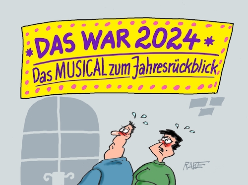 Cartoon: Musical II (medium) by RABE tagged silvester,silvesterfeier,neujahr,rabe,ralf,böhme,cartoon,karikatur,pressezeichnung,farbcartoon,tagescartoon,musical,theater,jahresrückblick,silvester,silvesterfeier,neujahr,rabe,ralf,böhme,cartoon,karikatur,pressezeichnung,farbcartoon,tagescartoon,musical,theater,jahresrückblick