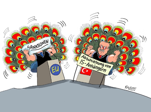 Cartoon: Muskelspiele (medium) by RABE tagged erdogan,akp,istanbul,bürgermeisterwahl,damoklesschwert,sultan,rabe,ralf,böhme,cartoon,karikatur,pressezeichnung,farbcartoon,tagescartoon,neuwahl,rennen,chp,imamoglu,yildirim,glühbirne,glühfaden,usa,besuch,trump,pfau,muskel,muskelspiele,eu,sanktionen,terror,terroristen,is,anhänger,kämpfer,deutschland,abschiebung,drohung,flüchtlinge,syrien,erdogan,akp,istanbul,bürgermeisterwahl,damoklesschwert,sultan,rabe,ralf,böhme,cartoon,karikatur,pressezeichnung,farbcartoon,tagescartoon,neuwahl,rennen,chp,imamoglu,yildirim,glühbirne,glühfaden,usa,besuch,trump,pfau,muskel,muskelspiele,eu,sanktionen,terror,terroristen,is,anhänger,kämpfer,deutschland,abschiebung,drohung,flüchtlinge,syrien