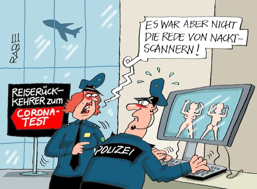 Cartoon: Nackte Tatsachen (medium) by RABE tagged virus,corona,pandemie,coronakrise,rabe,ralf,böhme,cartoon,karikatur,pressezeichnung,farbcartoon,tagescartoon,viren,virenschutz,mundschutz,desinfektion,föderal,föderalismus,ländersache,lockerungen,coronamaßnahmen,flughafen,reisen,reiserückkehrer,test,scanner,nacktscanner,bodyscanner,virus,corona,pandemie,coronakrise,rabe,ralf,böhme,cartoon,karikatur,pressezeichnung,farbcartoon,tagescartoon,viren,virenschutz,mundschutz,desinfektion,föderal,föderalismus,ländersache,lockerungen,coronamaßnahmen,flughafen,reisen,reiserückkehrer,test,scanner,nacktscanner,bodyscanner