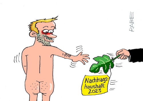 Cartoon: Nackter Lindner (medium) by RABE tagged ampelregierung,scholz,spd,grüne,fdp,lindner,kinder,kindergrundsicherung,rabe,ralf,böhme,cartoon,karikatur,pressezeichnung,farbcartoon,tagescartoon,hausmeister,ohren,zähne,christian,bundesfinanzminister,bundeshaushalt,nachtragshaushalt,milliardenloch,schuldenbremse,nackt,feigenblatt,ampelregierung,scholz,spd,grüne,fdp,lindner,kinder,kindergrundsicherung,rabe,ralf,böhme,cartoon,karikatur,pressezeichnung,farbcartoon,tagescartoon,hausmeister,ohren,zähne,christian,bundesfinanzminister,bundeshaushalt,nachtragshaushalt,milliardenloch,schuldenbremse,nackt,feigenblatt