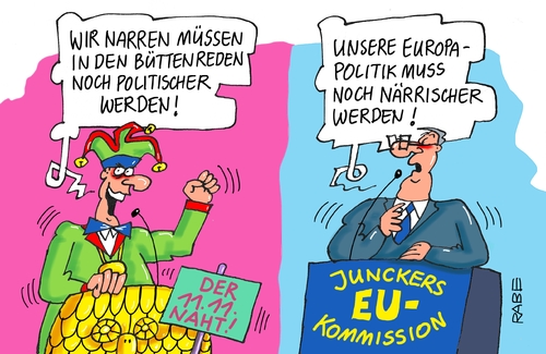 Cartoon: Närrisches (medium) by RABE tagged eu,europa,brüssel,kommission,juncker,kommissionspräsident,kommisare,rabe,ralf,böhme,cartoon,karikatur,pressezeichnung,farbcartoon,tagescartoon,karneval,narren,bütt,büttenredner,elfterelfter,eu,europa,brüssel,kommission,juncker,kommissionspräsident,kommisare,rabe,ralf,böhme,cartoon,karikatur,pressezeichnung,farbcartoon,tagescartoon,karneval,narren,bütt,büttenredner,elfterelfter