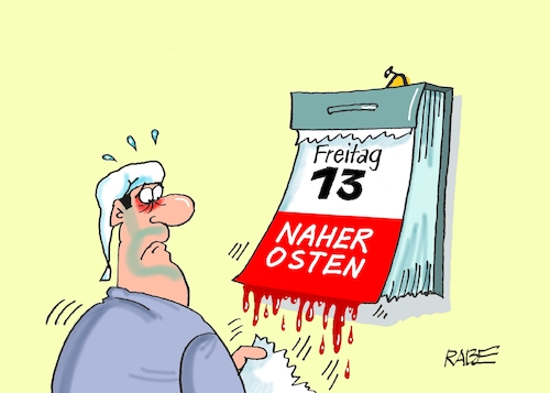 Cartoon: Nahost (medium) by RABE tagged freitag,dreizehnte,unglück,unglückstag,aberglaube,unfälle,pech,pechtag,rabe,ralf,böhme,cartoon,karikatur,pressezeichnung,tagescartoons,abreisskalender,kalender,kalenderblatt,blut,blutlache,bluttropfen,palästina,palästinenser,israel,hamas,westjordanland,terror,gewalt,krieg,freitag,dreizehnte,unglück,unglückstag,aberglaube,unfälle,pech,pechtag,rabe,ralf,böhme,cartoon,karikatur,pressezeichnung,tagescartoons,abreisskalender,kalender,kalenderblatt,blut,blutlache,bluttropfen,palästina,palästinenser,israel,hamas,westjordanland,terror,gewalt,krieg