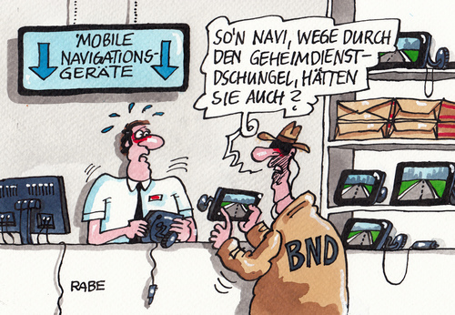 Cartoon: Navigeheimnisse (medium) by RABE tagged geheimdienste,spione,spionage,doppelagenten,nsa,cia,bnd,abhörskandal,ausspähaffäre,internet,james,bond,edward,snowden,merkel,handy,kanzlerin,rabe,ralf,böhme,cartoon,karikatur,pressezeichnung,farbcartoon,tagescartoon,navi,navigeräte,navigationsgeräte,routenplaner,fahrtroute,dschungel,geheimdienste,spione,spionage,doppelagenten,nsa,cia,bnd,abhörskandal,ausspähaffäre,internet,james,bond,edward,snowden,merkel,handy,kanzlerin,rabe,ralf,böhme,cartoon,karikatur,pressezeichnung,farbcartoon,tagescartoon,navi,navigeräte,navigationsgeräte,routenplaner,fahrtroute,dschungel