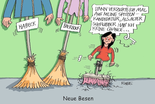 Cartoon: Neue Besen kehren gut (medium) by RABE tagged grüne,spitzenkandidaten,spitzenkandidatur,parteitag,parteispitze,habeck,baerbock,doppelspitze,rabe,ralf,böhme,cartoon,karikatur,pressezeichnung,farbcartoon,tagescartoon,besen,schrubber,kehrmaschine,rückzug,göring,eckardt,grüne,spitzenkandidaten,spitzenkandidatur,parteitag,parteispitze,habeck,baerbock,doppelspitze,rabe,ralf,böhme,cartoon,karikatur,pressezeichnung,farbcartoon,tagescartoon,besen,schrubber,kehrmaschine,rückzug,göring,eckardt