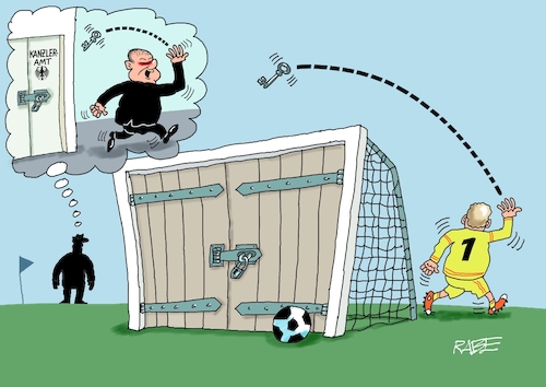 Cartoon: Neuer (medium) by RABE tagged fußball,fussball,bundesliga,meistertitel,fußballer,bayern,münchen,bayer,leverkusen,rabe,ralf,böhme,cartoon,karikatur,pressezeichnung,frabcartoon,tagescartoon,schild,meister,schuß,ecke,eckball,sport,manuel,neuer,torwart,torhüter,karriereende,schluß,ende,schlüssel,schloß,kanzler,kanzleramt,fußball,fussball,bundesliga,meistertitel,fußballer,bayern,münchen,bayer,leverkusen,rabe,ralf,böhme,cartoon,karikatur,pressezeichnung,frabcartoon,tagescartoon,schild,meister,schuß,ecke,eckball,sport,manuel,neuer,torwart,torhüter,karriereende,schluß,ende,schlüssel,schloß,kanzler,kanzleramt