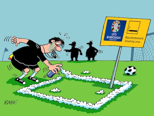 Cartoon: Nichtraucherzone (medium) by RABE tagged fußball,fussball,bundesliga,meistertitel,fußballer,bayern,münchen,bayer,leverkusen,rabe,ralf,böhme,cartoon,karikatur,pressezeichnung,frabcartoon,tagescartoon,schild,meister,schuß,ecke,eckball,sport,europameisterschaft,em,nichtraucherzone,schiedsrichter,fußball,fussball,bundesliga,meistertitel,fußballer,bayern,münchen,bayer,leverkusen,rabe,ralf,böhme,cartoon,karikatur,pressezeichnung,frabcartoon,tagescartoon,schild,meister,schuß,ecke,eckball,sport,europameisterschaft,em,nichtraucherzone,schiedsrichter