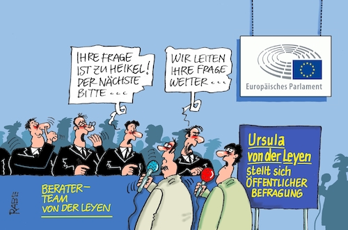 Cartoon: Nie sollst du mich befragen (medium) by RABE tagged europawahl,mai,brüssel,eu,rabe,ralf,böhme,cartoon,karikatur,pressezeichnung,farbcartoon,tagescartoon,kreistag,kreistagswahlen,wahlsonntag,sitze,kandidaten,wahlcoaching,wähler,wählercoaching,coach,von,der,leyen,fragestunde,befragung,beraterteam,journalisten,parlament,öffentlichkeit,juncker,tusk,merkel,timmermans,kommissionspräsident,kommissionspräsidentin,manfred,weber,europawahl,mai,brüssel,eu,rabe,ralf,böhme,cartoon,karikatur,pressezeichnung,farbcartoon,tagescartoon,kreistag,kreistagswahlen,wahlsonntag,sitze,kandidaten,wahlcoaching,wähler,wählercoaching,coach,von,der,leyen,fragestunde,befragung,beraterteam,journalisten,parlament,öffentlichkeit,juncker,tusk,merkel,timmermans,kommissionspräsident,kommissionspräsidentin,manfred,weber