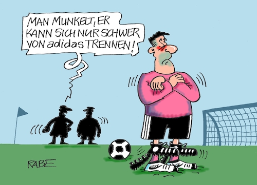 Cartoon: nike und adidas (medium) by RABE tagged fussball,wm,klimafreundlich,klimaneutral,kontinente,ball,fußball,spieler,druck,fifa,katar,winter,weltmeisterschaft,em,europameisterschft,deutschland,sport,sponsor,sponsoring,sportbekleidung,trikots,fussballschuhe,anbieterwechsel,adidas,nike,fussball,wm,klimafreundlich,klimaneutral,kontinente,ball,fußball,spieler,druck,fifa,katar,winter,weltmeisterschaft,em,europameisterschft,deutschland,sport,sponsor,sponsoring,sportbekleidung,trikots,fussballschuhe,anbieterwechsel,adidas,nike