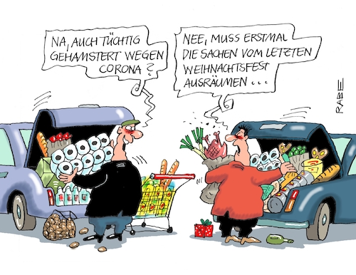 Cartoon: Nochmal gehamstert (medium) by RABE tagged corona,coronavirus,coronakrise,hamster,hamsterkäufe,pandemie,quarantäne,rabe,ralf,böhme,cartoon,karikatur,pressezeichnung,farbcartoon,tagescartoon,lebensmittel,auto,pkw,kofferraum,supermarkt,weihnachten,korbwagen,corona,coronavirus,coronakrise,hamster,hamsterkäufe,pandemie,quarantäne,rabe,ralf,böhme,cartoon,karikatur,pressezeichnung,farbcartoon,tagescartoon,lebensmittel,auto,pkw,kofferraum,supermarkt,weihnachten,korbwagen