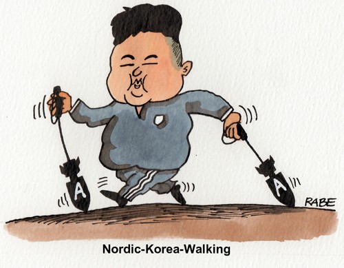 Cartoon: Nordkorea (medium) by RABE tagged nordkorea,kim,jong,un,atommacht,südkorea,usa,nuklearmacht,atombombe,rabe,ralf,böhme,cartoon,karikatur,pjöngjang,walking,nordicwalking,bomben,sprengköpfe,plutonium,konflikt,raketen,stationierung,machthaber,diktator,nordkorea,kim,jong,un,atommacht,südkorea,usa,nuklearmacht,atombombe,rabe,ralf,böhme,cartoon,karikatur,pjöngjang,walking,nordicwalking,bomben,sprengköpfe,plutonium,konflikt,raketen,stationierung,machthaber,diktator