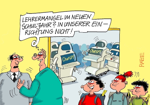 Cartoon: Null Lehrermangel (medium) by RABE tagged schüler,lehrer,zeugnisse,zeugnistag,zeugnisausgabe,ferien,winterferien,rabe,ralf,böhme,cartoon,karikatur,farbcartoon,pressezeichnung,tagescartoon,alexa,amazon,internet,zeugnistelefon,sommerferien,schulbeginn,lehrermangel,ki,chatgpt,roboter,schüler,lehrer,zeugnisse,zeugnistag,zeugnisausgabe,ferien,winterferien,rabe,ralf,böhme,cartoon,karikatur,farbcartoon,pressezeichnung,tagescartoon,alexa,amazon,internet,zeugnistelefon,sommerferien,schulbeginn,lehrermangel,ki,chatgpt,roboter