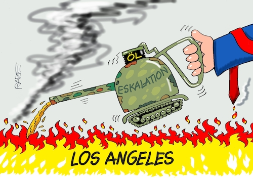 Cartoon: Öl ins Feuer (medium) by RABE tagged trrump,donald,präsident,usa,zoll,strafzoll,cartoon,karikatur,rabe,ralf,böhme,pressezeichnung,farbcartoon,tagescartoon,vatikan,büro,papst,franziskus,tod,sekretär,konklave,selbsternennung,kirche,bischof,la,los,angeles,unruhen,gewalt,straßenkampf,bürgerrechte,migrationspolitik,protest,öl,ölkanne,feuer,flamme,panzer,trrump,donald,präsident,usa,zoll,strafzoll,cartoon,karikatur,rabe,ralf,böhme,pressezeichnung,farbcartoon,tagescartoon,vatikan,büro,papst,franziskus,tod,sekretär,konklave,selbsternennung,kirche,bischof,la,los,angeles,unruhen,gewalt,straßenkampf,bürgerrechte,migrationspolitik,protest,öl,ölkanne,feuer,flamme,panzer