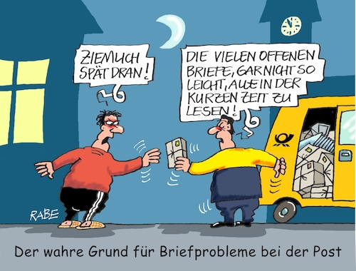 Cartoon: Offene Geheimnisse (medium) by RABE tagged post,postagentur,dhl,briefe,briefzusteller,postauto,briefträger,pakete,rabe,ralf,böhme,cartoon,karikatur,pressezeichnung,farbcartoon,tagescartoon,personalmangel,beschwerden,probleme,inflation,corona,energiekrise,entlastungspaket,nachts,kunde,verspätung,post,postagentur,dhl,briefe,briefzusteller,postauto,briefträger,pakete,rabe,ralf,böhme,cartoon,karikatur,pressezeichnung,farbcartoon,tagescartoon,personalmangel,beschwerden,probleme,inflation,corona,energiekrise,entlastungspaket,nachts,kunde,verspätung