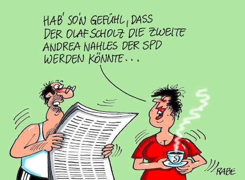 Cartoon: Olaf Nahles Scholz (medium) by RABE tagged spd,kevin,kühnert,bmw,kollektivierung,rabe,ralf,böhme,cartoon,karikatur,pressezeichnung,farbcartoon,tagescartoon,ochs,esel,bayern,rad,sozialismus,planwirtschaft,honecker,ddr,sed,olaf,scholz,andrea,nahles,doppelspitze,fraktionsvorsitz,generalsekretär,wahl,spd,kevin,kühnert,bmw,kollektivierung,rabe,ralf,böhme,cartoon,karikatur,pressezeichnung,farbcartoon,tagescartoon,ochs,esel,bayern,rad,sozialismus,planwirtschaft,honecker,ddr,sed,olaf,scholz,andrea,nahles,doppelspitze,fraktionsvorsitz,generalsekretär,wahl