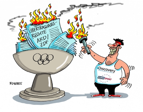 Cartoon: Olypiaübetragung (medium) by RABE tagged olypiarechte,olympiaübertragung,übertragungsrechte,ard,zdf,tv,sender,feuer,flamme,rabe,ralf,böhme,cartoon,karikatur,pressezeichnung,farbcartoon,tagescartoon,fackelträger,verträge,sportkanal,eurosport,discovery,sommerspiele,winterspieley,olypiarechte,olympiaübertragung,übertragungsrechte,ard,zdf,tv,sender,feuer,flamme,rabe,ralf,böhme,cartoon,karikatur,pressezeichnung,farbcartoon,tagescartoon,fackelträger,verträge,sportkanal,eurosport,discovery,sommerspiele,winterspieley