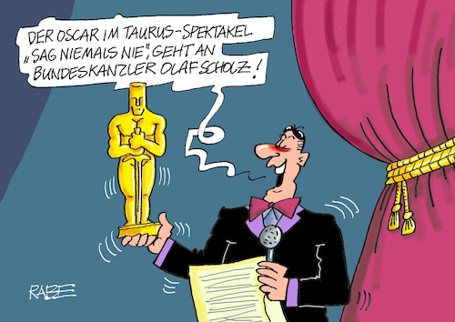 Cartoon: Oscar Scholz (medium) by RABE tagged oscar,oscarverleihung,hollywood,kodak,theatre,preisverleihung,filakademie,rabe,ralf,böhme,cartoon,karikatur,pressezeichnung,farbcartoon,tagescartoon,ampel,ampelregierung,taurus,tauruslieferung,ukraine,ukrainekrieg,james,bond,oscar,oscarverleihung,hollywood,kodak,theatre,preisverleihung,filakademie,rabe,ralf,böhme,cartoon,karikatur,pressezeichnung,farbcartoon,tagescartoon,ampel,ampelregierung,taurus,tauruslieferung,ukraine,ukrainekrieg,james,bond