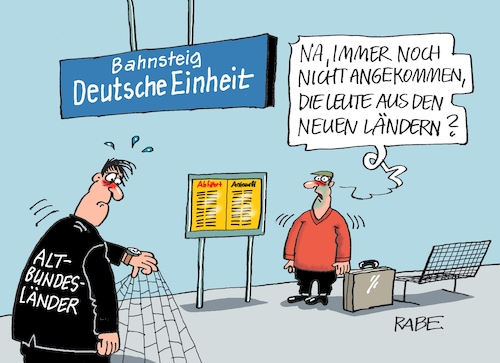 Cartoon: Ostaltbund (medium) by RABE tagged bundestagswahl,wahlkampf,osten,ddr,ostbeauftragter,bundesregierung,recht,rabe,ralf,böhme,cartoon,karikatur,pressezeichnung,farbcartoon,tagescartoon,fett,fettschüssel,wanderwitz,afd,altbundesländer,politikskepsis,jahresbericht,deutsche,einheit,ossi,wessi,bahnsteig,bahnhof,bundestagswahl,wahlkampf,osten,ddr,ostbeauftragter,bundesregierung,recht,rabe,ralf,böhme,cartoon,karikatur,pressezeichnung,farbcartoon,tagescartoon,fett,fettschüssel,wanderwitz,afd,altbundesländer,politikskepsis,jahresbericht,deutsche,einheit,ossi,wessi,bahnsteig,bahnhof