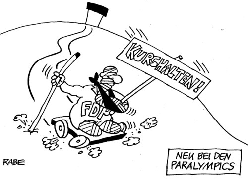 Cartoon: Paralympics (medium) by RABE tagged fdp,liberale,bundesparteitag,delegierte,koalition,koalitionspartenr,schwarzgeld,bundesregierung,rösler,brüderle,westerwelle,bahr,karlsruhe,mittelstand,parteispitze,parteiführung,neubeginn,neustart,geschlossenheit,umfragewerte,kurshalten,paralympics,london,wettkampf,amputation,beinamputation,olympia,schleuderkurs,bergab,talfahrt,fdp,liberale,bundesparteitag,delegierte,koalition,koalitionspartenr,schwarzgeld,bundesregierung,rösler,brüderle,westerwelle,bahr,karlsruhe,mittelstand,parteispitze,parteiführung,neubeginn,neustart,geschlossenheit,umfragewerte,kurshalten,paralympics,london,wettkampf,amputation,beinamputation,olympia,schleuderkurs,bergab,talfahrt