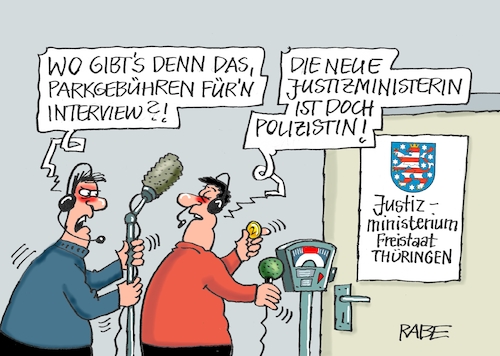 Cartoon: Parkschein (medium) by RABE tagged landtagswahl,thüringen,bodo,ramelow,spitzenkandidat,die,linke,rabe,ralf,böhme,cartoon,karikatur,pressezeichnung,farbcartoon,tagescartoon,grüne,adams,migrationsminister,justizminister,polizitin,parkuhren,parkgebühren,reporter,interview,mikrophon,denstädt,stengele,ämterwechsel,neubesetzung,ministerposten,landtagswahl,thüringen,bodo,ramelow,spitzenkandidat,die,linke,rabe,ralf,böhme,cartoon,karikatur,pressezeichnung,farbcartoon,tagescartoon,grüne,adams,migrationsminister,justizminister,polizitin,parkuhren,parkgebühren,reporter,interview,mikrophon,denstädt,stengele,ämterwechsel,neubesetzung,ministerposten