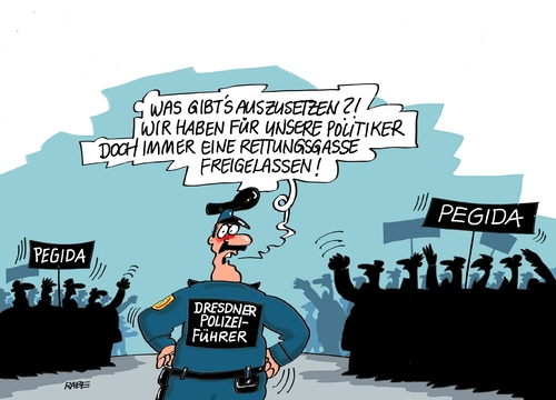 Cartoon: Pegida Rettungsgasse (medium) by RABE tagged pegida,hassprediger,sachsen,dresden,einheitfeier,demo,rechte,gewalt,rabe,ralf,böhme,cartoon,karikatur,pressezeichnung,farbcartoon,tagescartoon,merkel,gauck,tillich,lammert,spiessrutenlauf,spalier,beschimpfungen,willkommenskultur,pegida,hassprediger,sachsen,dresden,einheitfeier,demo,rechte,gewalt,rabe,ralf,böhme,cartoon,karikatur,pressezeichnung,farbcartoon,tagescartoon,merkel,gauck,tillich,lammert,spiessrutenlauf,spalier,beschimpfungen,willkommenskultur