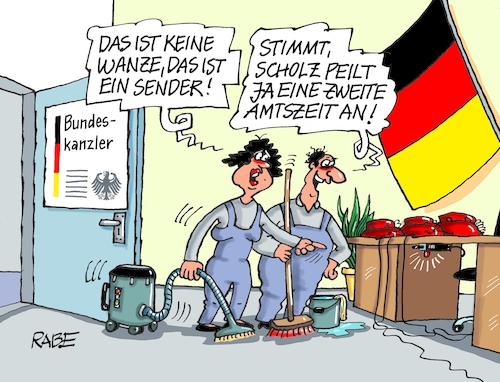 Cartoon: Peilsender (medium) by RABE tagged ampel,ampelregierung,rot,grün,gelb,fdp,spd,grüne,rabe,ralf,böhme,cartoon,karikatur,pressezeichnung,farbcartoon,tagescartoon,pöbelei,pöbler,bestrafung,regelung,beschimpfung,bundestag,abgeordnete,olaf,scholz,büro,kanzleramt,kanzlerkandidat,peilsender,wanze,reinigungsfirma,putzfrau,ampel,ampelregierung,rot,grün,gelb,fdp,spd,grüne,rabe,ralf,böhme,cartoon,karikatur,pressezeichnung,farbcartoon,tagescartoon,pöbelei,pöbler,bestrafung,regelung,beschimpfung,bundestag,abgeordnete,olaf,scholz,büro,kanzleramt,kanzlerkandidat,peilsender,wanze,reinigungsfirma,putzfrau