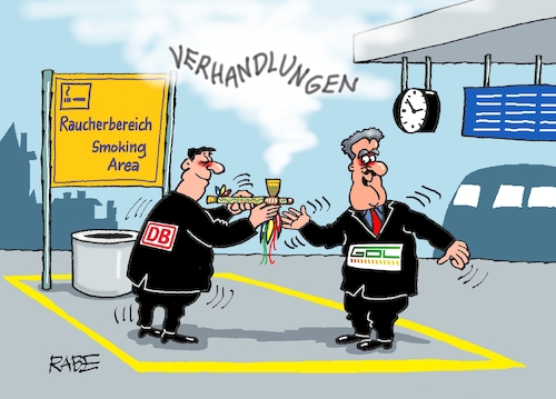 Cartoon: Pfeifen und Friedenspfeife (medium) by RABE tagged bahn,db,bahnkunden,fahrpreis,fahrpreiserhöhung,rabe,ralf,böhme,cartoon,karikatur,pressezeichnung,farbcartoon,tagescartoon,schnellzug,bahnticket,schlusslicht,passagiere,bahnreisende,puffer,bahnstreik,gdl,lokführerstreik,lokführer,welselsky,streikende,streikpause,frieden,friedenspfeife,bahnsteig,raucherbereich,smoker,area,verhandlungen,bahn,db,bahnkunden,fahrpreis,fahrpreiserhöhung,rabe,ralf,böhme,cartoon,karikatur,pressezeichnung,farbcartoon,tagescartoon,schnellzug,bahnticket,schlusslicht,passagiere,bahnreisende,puffer,bahnstreik,gdl,lokführerstreik,lokführer,welselsky,streikende,streikpause,frieden,friedenspfeife,bahnsteig,raucherbereich,smoker,area,verhandlungen