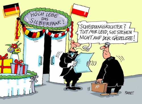 Cartoon: Polen offen (medium) by RABE tagged freundschaft,polen,deutschland,merkel,berlin,warschau,regierung,fünfundzwanzig,rabe,ralf,böhme,cartoon,karikatur,pressezeichnung,farbcartoon,tagescartoon,silberhochzeit,silberpaar,gästeliste,scheidung,scheidungsrichter,freundschaft,polen,deutschland,merkel,berlin,warschau,regierung,fünfundzwanzig,rabe,ralf,böhme,cartoon,karikatur,pressezeichnung,farbcartoon,tagescartoon,silberhochzeit,silberpaar,gästeliste,scheidung,scheidungsrichter