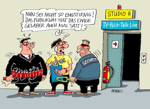 Cartoon: Polittalk nochmal (medium) by RABE tagged polittalk,talkshow,gelaber,tv,maischberger,illner,will,plaßberg,publikum,snder,ard,zdf,rabe,ralf,böhme,cartoon,karikatur,pressezeichnung,farbcartoon,tagescartoon,sprengstoff,attentäter,sprengstoffgürtel,moderator,polittalk,talkshow,gelaber,tv,maischberger,illner,will,plaßberg,publikum,snder,ard,zdf,rabe,ralf,böhme,cartoon,karikatur,pressezeichnung,farbcartoon,tagescartoon,sprengstoff,attentäter,sprengstoffgürtel,moderator