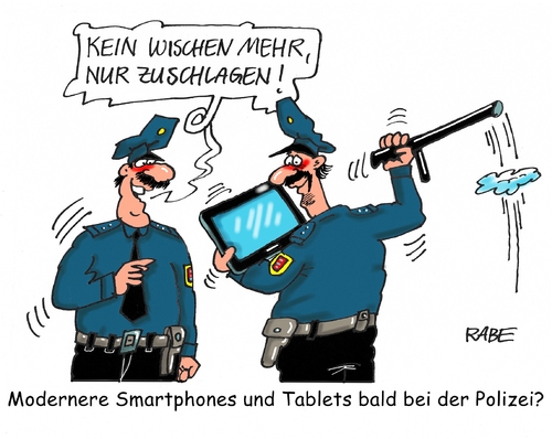 Cartoon: Polizeiausrüstung (medium) by RABE tagged polizei,polizisten,smartphones,tablets,wischer,flüchtlingslager,flüchtlingskrise,belastungsgrenze,polizeieinsatz,hooligans,rabe,ralf,böhme,cartoon,karikatur,pressezeichnung,farbcartoon,tagescartoon,knüppel,uniform,technik,polizei,polizisten,smartphones,tablets,wischer,flüchtlingslager,flüchtlingskrise,belastungsgrenze,polizeieinsatz,hooligans,rabe,ralf,böhme,cartoon,karikatur,pressezeichnung,farbcartoon,tagescartoon,knüppel,uniform,technik