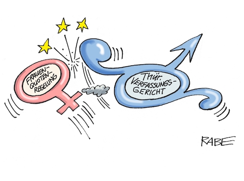 Cartoon: Quotenrenner III (medium) by RABE tagged virus,corona,pandemie,coronakrise,rabe,ralf,böhme,cartoon,karikatur,pressezeichnung,farbcartoon,tagescartoon,viren,virenschutz,mundschutz,desinfektion,föderal,föderalismus,ländersache,landtagswahl,thüringen,frauenquote,frauenquotenregel,weimar,verfassungsgericht,urteil,wählerlisten,männer,frauen,paragraphen,virus,corona,pandemie,coronakrise,rabe,ralf,böhme,cartoon,karikatur,pressezeichnung,farbcartoon,tagescartoon,viren,virenschutz,mundschutz,desinfektion,föderal,föderalismus,ländersache,landtagswahl,thüringen,frauenquote,frauenquotenregel,weimar,verfassungsgericht,urteil,wählerlisten,männer,frauen,paragraphen