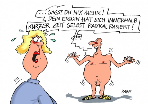 Cartoon: Radikal Rasierung (medium) by RABE tagged radikal,radikalisierung,islam,islamisierung,hassprediger,regionalzug,attentat,beil,afghane,is,rabe,ralf,böhme,cartoon,karikatur,pressezeichnung,farbcartoon,tagescartoon,mann,frau,nackt,rasur,intimrasur,radikal,radikalisierung,islam,islamisierung,hassprediger,regionalzug,attentat,beil,afghane,is,rabe,ralf,böhme,cartoon,karikatur,pressezeichnung,farbcartoon,tagescartoon,mann,frau,nackt,rasur,intimrasur