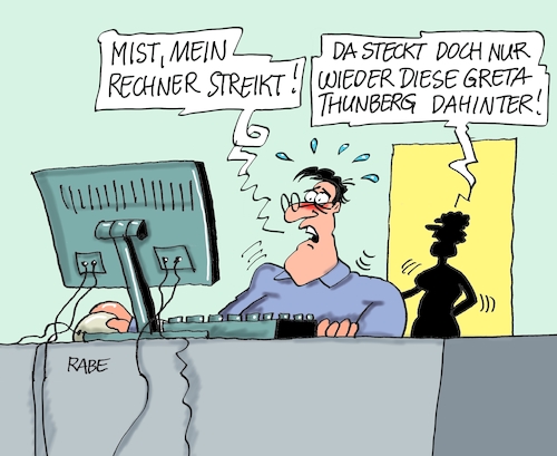 Cartoon: Rechner streikt (medium) by RABE tagged klimawandel,umwelt,umweltministerin,schulze,sp,klimapreis,heizung,auto,rabe,ralf,böhme,cartoon,karikatur,pressezeichnung,farbcartoon,tagescartoon,brücke,bettler,verkehr,klimaprämie,friday,for,future,gew,gewerkschaft,streik,klimastreik,klimaschutzpaket,regierung,groko,rechner,greta,thunberg,klimaaktivisten,weltklimatag,weltklimawoche,klimawandel,umwelt,umweltministerin,schulze,sp,klimapreis,heizung,auto,rabe,ralf,böhme,cartoon,karikatur,pressezeichnung,farbcartoon,tagescartoon,brücke,bettler,verkehr,klimaprämie,friday,for,future,gew,gewerkschaft,streik,klimastreik,klimaschutzpaket,regierung,groko,rechner,greta,thunberg,klimaaktivisten,weltklimatag,weltklimawoche