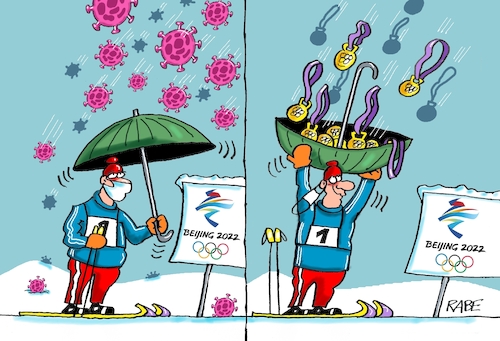 Cartoon: Regenwetter (medium) by RABE tagged china,peking,menschenrechte,boykott,winterspiele,olympiade,rabe,ralf,böhme,cartoon,karikatur,pressezeichnung,farbcartoon,tagescartoon,sport,sportler,corona,tv,fernseher,rauswurf,regen,schnee,regenwetter,schirm,omikron,viren,medaillen,medaillenregen,goldmedaille,edelmetall,china,peking,menschenrechte,boykott,winterspiele,olympiade,rabe,ralf,böhme,cartoon,karikatur,pressezeichnung,farbcartoon,tagescartoon,sport,sportler,corona,tv,fernseher,rauswurf,regen,schnee,regenwetter,schirm,omikron,viren,medaillen,medaillenregen,goldmedaille,edelmetall