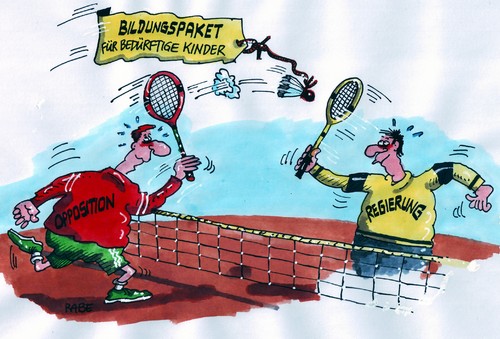 Cartoon: Regierungsspiele (medium) by RABE tagged bildungspaket,bundesregierung,koalition,opposition,fdp,spd,cdu,linke,csu,grüne,debatte,schuldzuweisung,sozialhilfe,sozialhilfeempfänger,bedürftige,kinder,schüler,lehrer,mädchen,jungen,pädagogen,hartz,iv,jobcenter,jobsuche,euro,krise,arbeitsagentur,arbeitsplatz,bildungschip,museumsbesuch,theaterbesuch,lehrplan,schule,grundschule,realschule,klassenzimmer,pisastudie,bildungsstandards,bildungsniveau,federball,federballspiel,tennis,netz,spielplatz,schläger,bildungspaket,bundesregierung,koalition,opposition,fdp,spd,cdu,linke,debatte,bildung