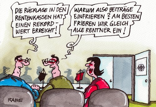 Cartoon: Rentenkasse (medium) by RABE tagged rente,rentner,rentenkasse,arbeitsministerin,nahles,spd,rentenbeitrag,rücklagen,rekordwert,millionen,euro,beiträge,rabe,ralf,böhme,cartoon,karikatur,pressezeichnung,farbcartoon,frieren,frost,einfrieren,gefriertruhe,kälte,eis,schnee,rente,rentner,rentenkasse,arbeitsministerin,nahles,spd,rentenbeitrag,rücklagen,rekordwert,millionen,euro,beiträge,rabe,ralf,böhme,cartoon,karikatur,pressezeichnung,farbcartoon,frieren,frost,einfrieren,gefriertruhe,kälte,eis,schnee