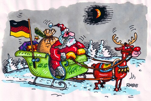 Cartoon: Rentierschlitten mit Deutschland (medium) by RABE tagged rentierschlitten,bundesrepublik,deutschland,bundesregierung,deutschlandfahne,flagge,schwarz,rot,gold,schnee,euro,weihnachten,geschenke,weihnachtsmann,bescherung,fußball,wm,rentierschlitten,bundesrepublik,deutschland,bundesregierung,deutschlandfahne,flagge,schwarz,geschenke,weihnachtsmann,bescherung,fußball,weihnachten,wm