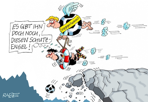 Cartoon: Rettender Engel (medium) by RABE tagged fußball,ball,sport,bundesliga,trainer,fc,bayern,münchen,entlassung,nagelsmann,rabe,ralf,böhme,cartoon,karikatur,pressezeichnung,farbcartoon,tagescartoon,hintertür,tabellenführung,tuchel,trainerwechsel,rudi,völler,hansi,flick,testspiel,frankreich,sieg,rauswurf,engel,schutzengel,rettung,rettungsring,fels,abbruchkante,geröll,fußball,ball,sport,bundesliga,trainer,fc,bayern,münchen,entlassung,nagelsmann,rabe,ralf,böhme,cartoon,karikatur,pressezeichnung,farbcartoon,tagescartoon,hintertür,tabellenführung,tuchel,trainerwechsel,rudi,völler,hansi,flick,testspiel,frankreich,sieg,rauswurf,engel,schutzengel,rettung,rettungsring,fels,abbruchkante,geröll